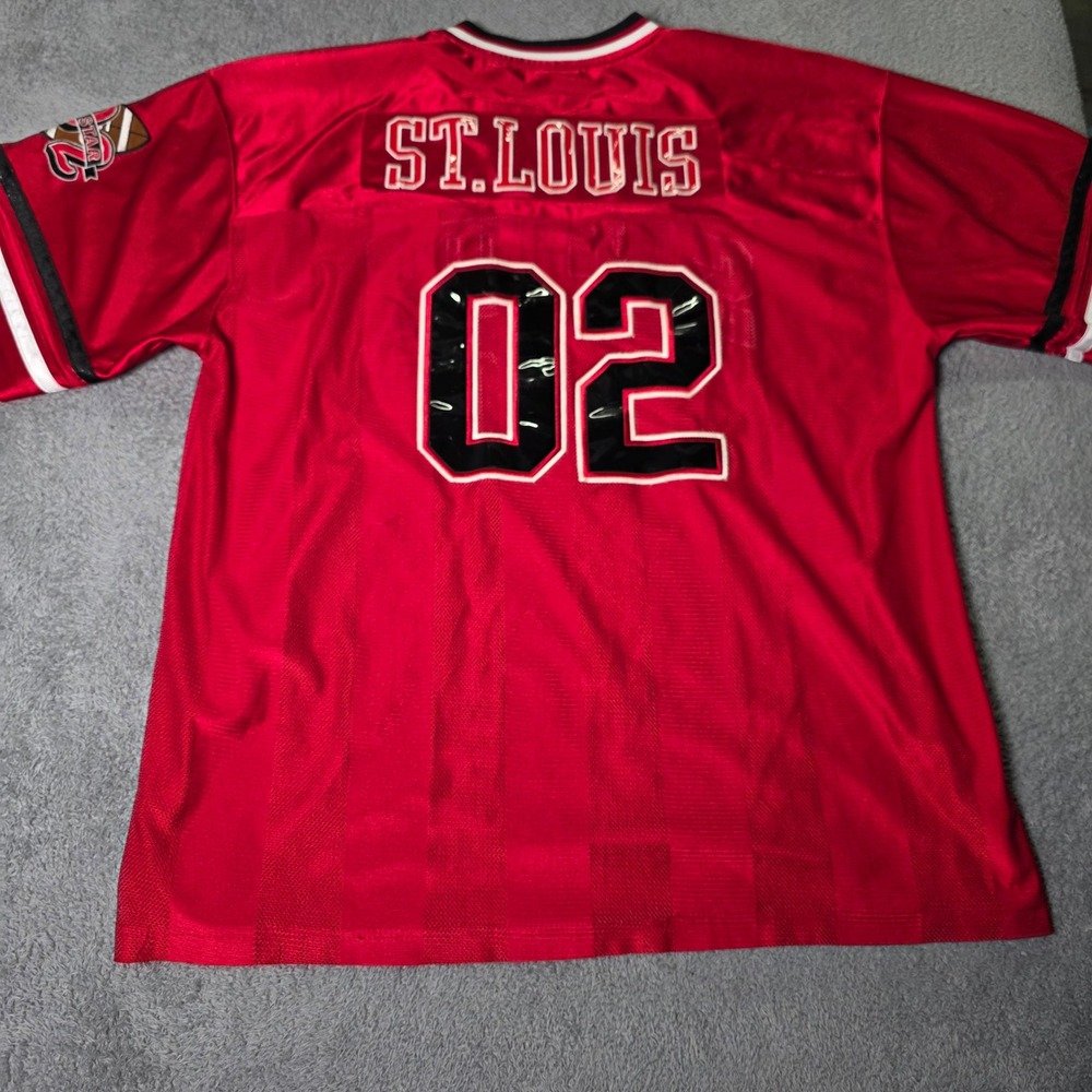 DDC Platinum Mens 2XL Football Jersey Red St. Louis 02 Glossy Patch V-Neck
